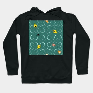 Truchet - curves and fish on sea green Hoodie